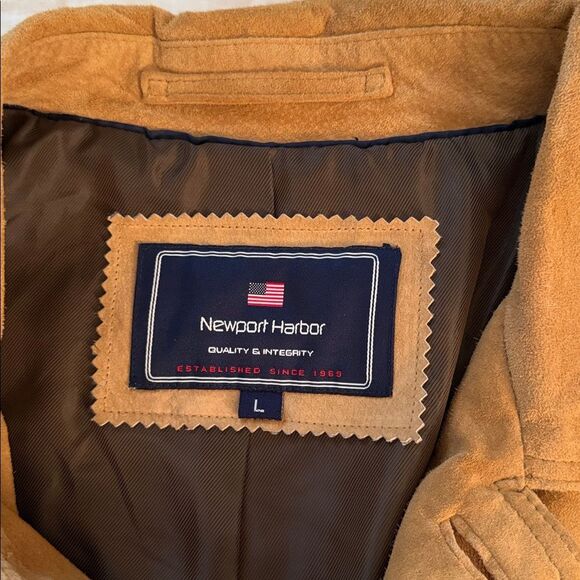 VTG 90s Newport Harbor Genuine Suede Leather Jacket Men’s Tan Washable Size L - Picture 8 of 16